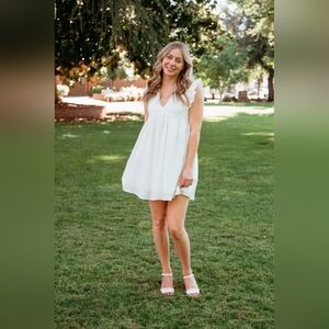 Ruffle Sleeve Eyelet Baby Doll Dress